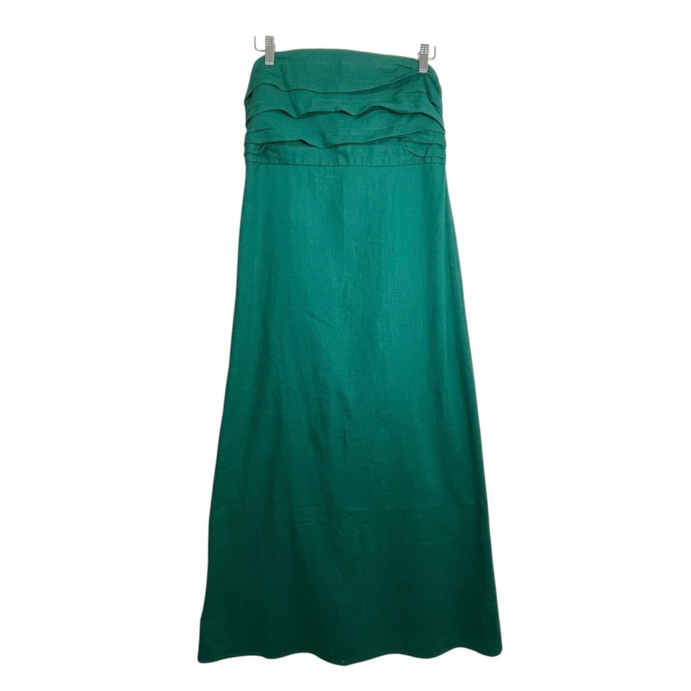 Abercrombie & Fitch Green Linen Blend Strapless Pleated Maxi Dress LT Large Tall